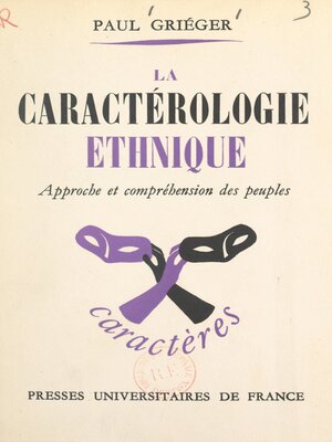 cover image of La caractérologie ethnique